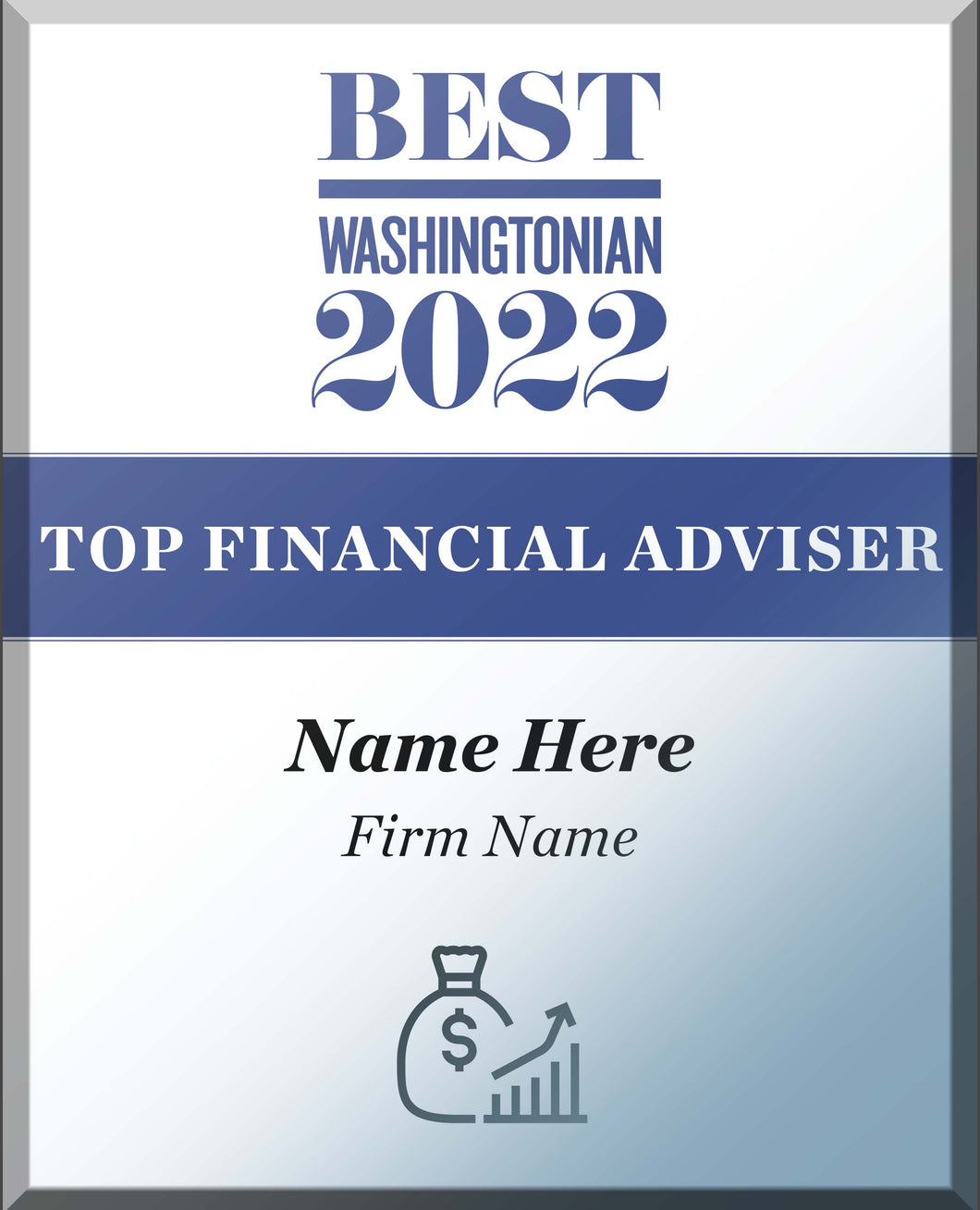 Washingtonian Top Financial Adviser Crystal Glass Plaque